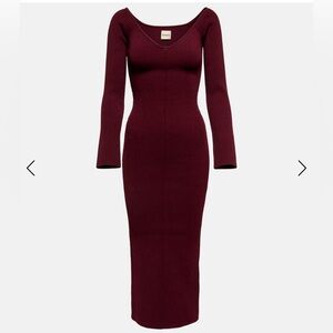 EUC Khaite Pia Off the Shoulder Ribbed Midi Dress in Merlot Sz M